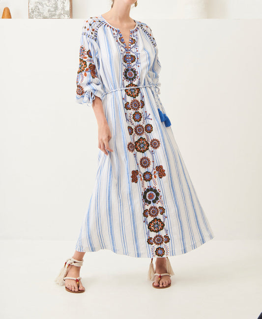Camilla long embroidered cotton dress