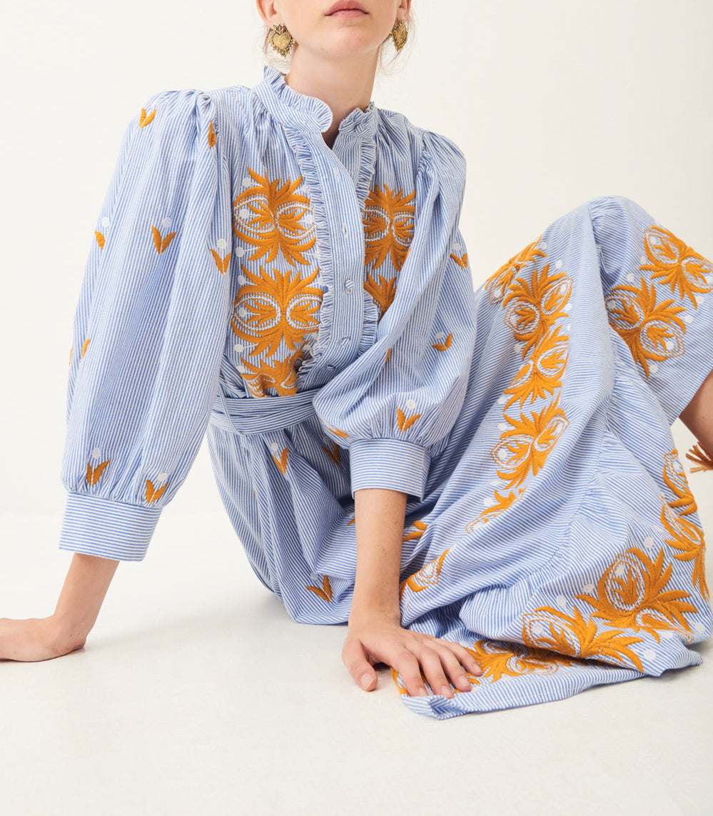 Mousseline Soie Robe Longue En Soie Imprimée Antik Batik Robe