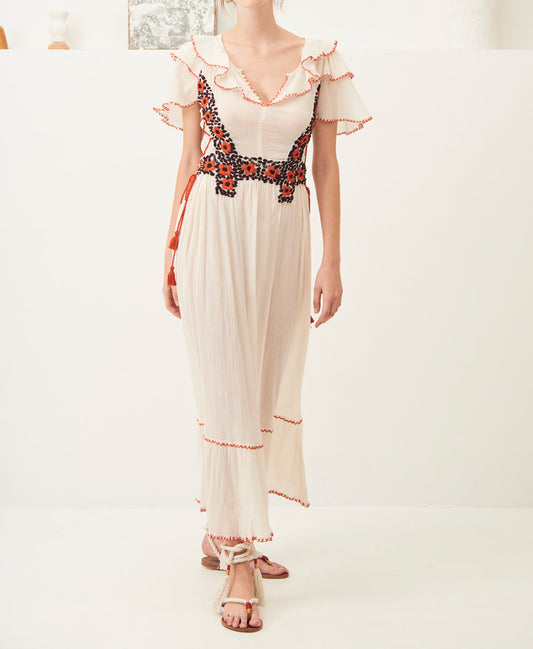 Paola embroidered long dress