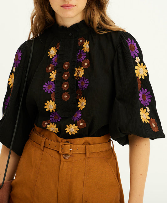 Julie Puff Sleeve Embroidered Blouse
