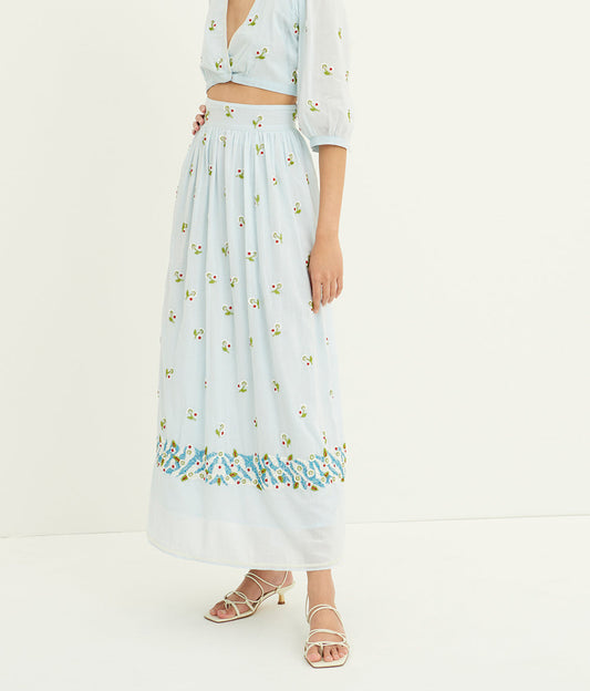 Jupe longue brodée perles Beata