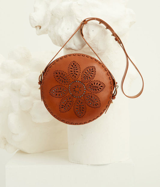 Janis embossed leather round bag