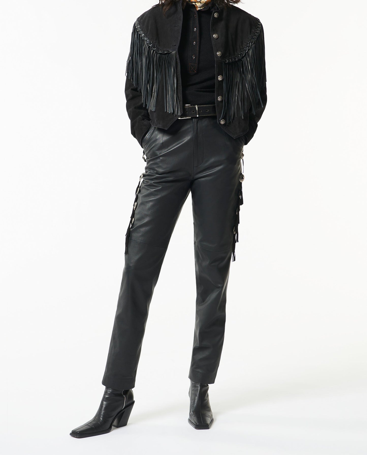 chaqueta de cuero con flecos Jacky