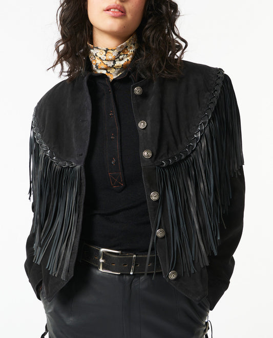 Veste en cuir à franges Jacky