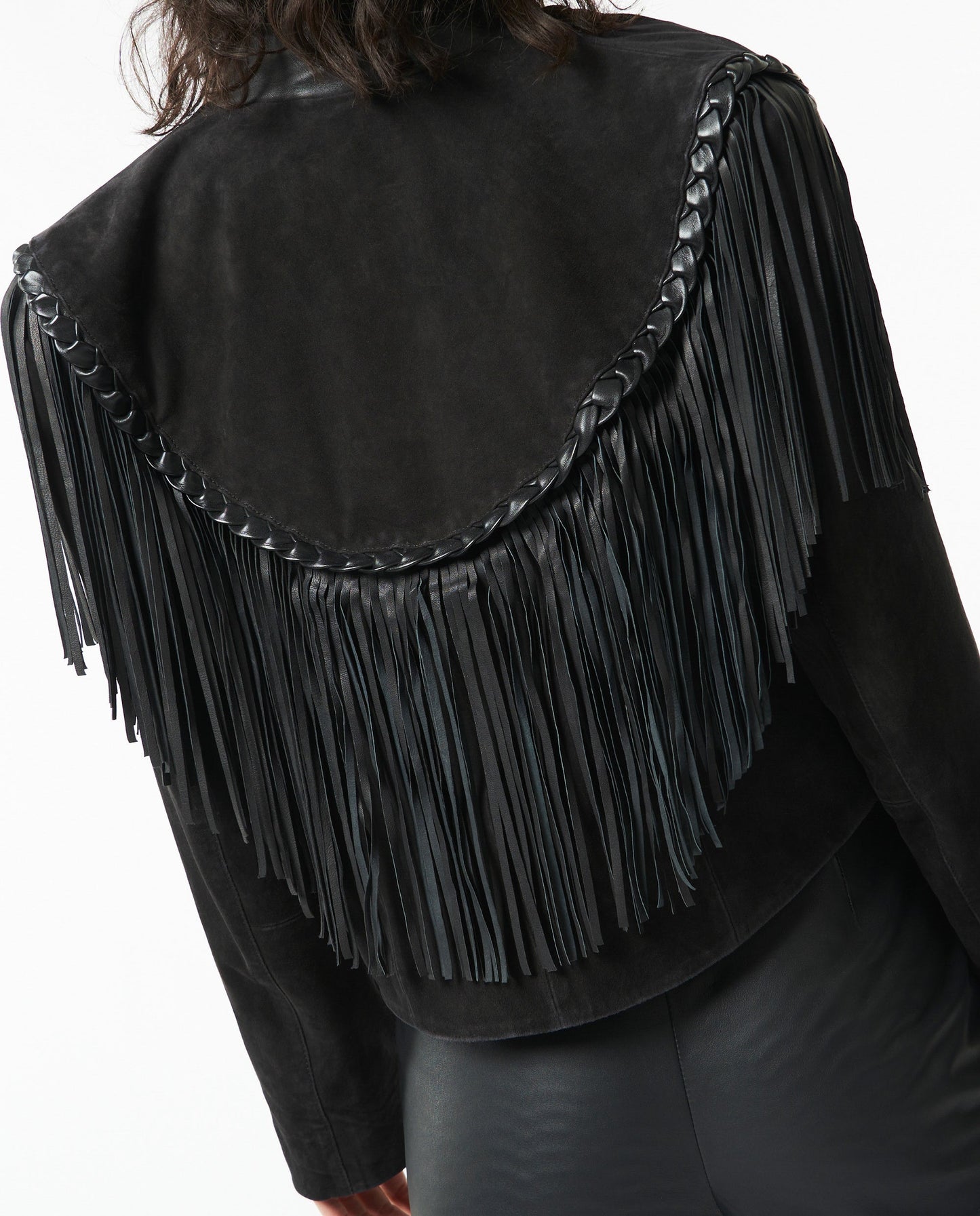 chaqueta de cuero con flecos Jacky