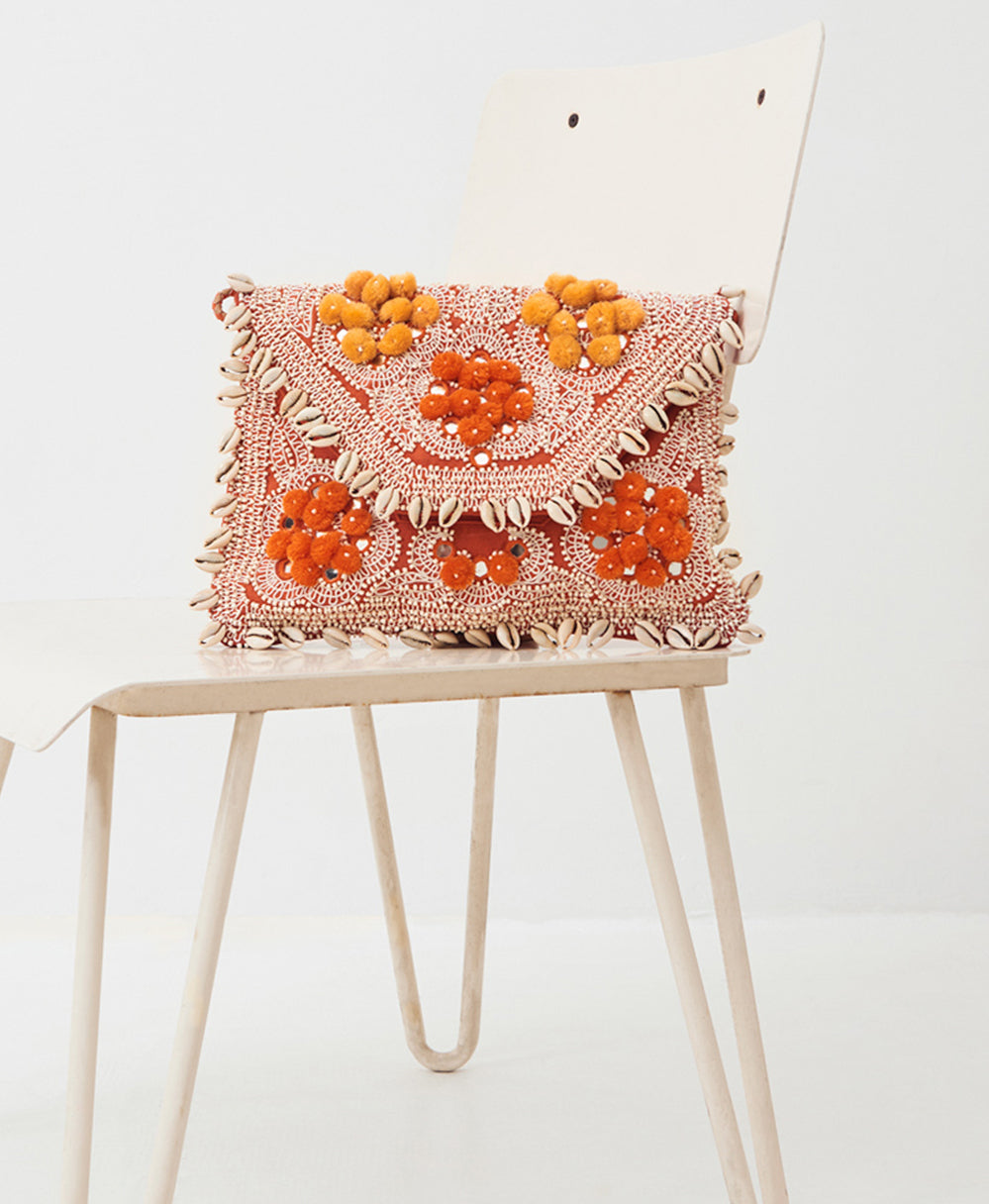 Jolie Seashell Embroidered Pouch