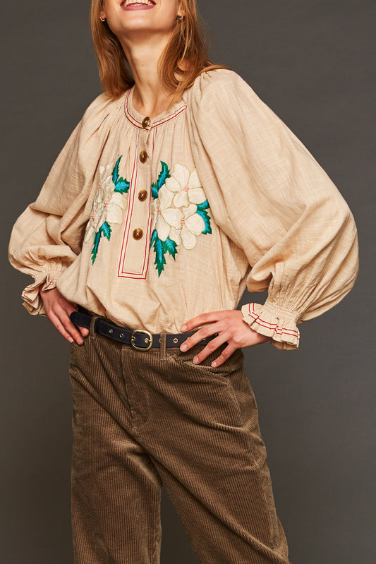 Blouse en coton brodée crème Zahid