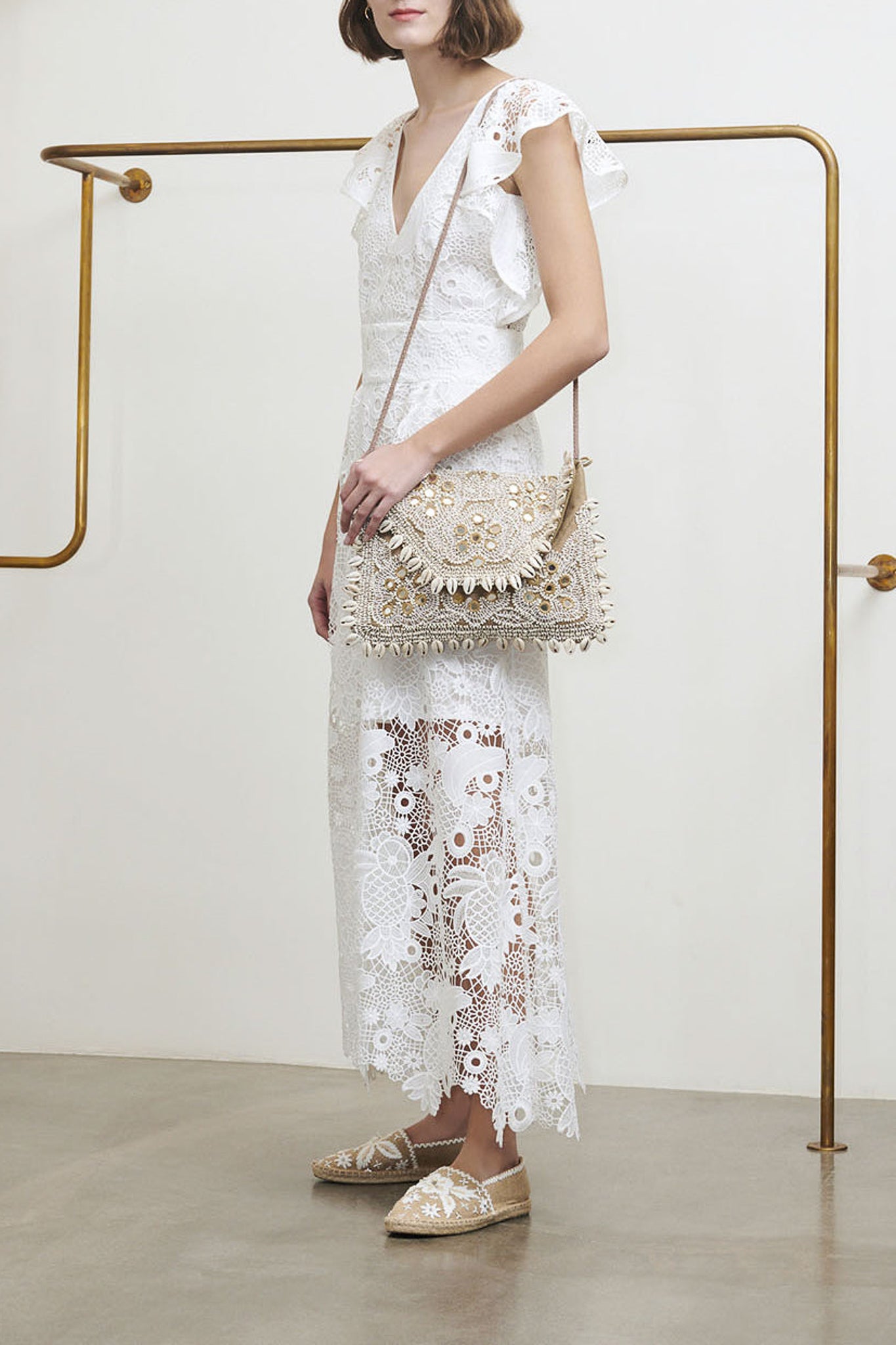 Long white Thelma guipure dress