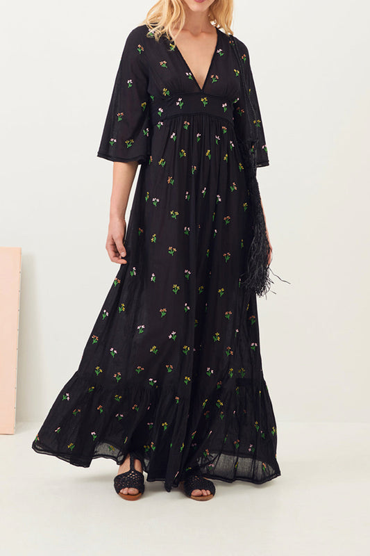 Robe longue bohème brodée Oriana