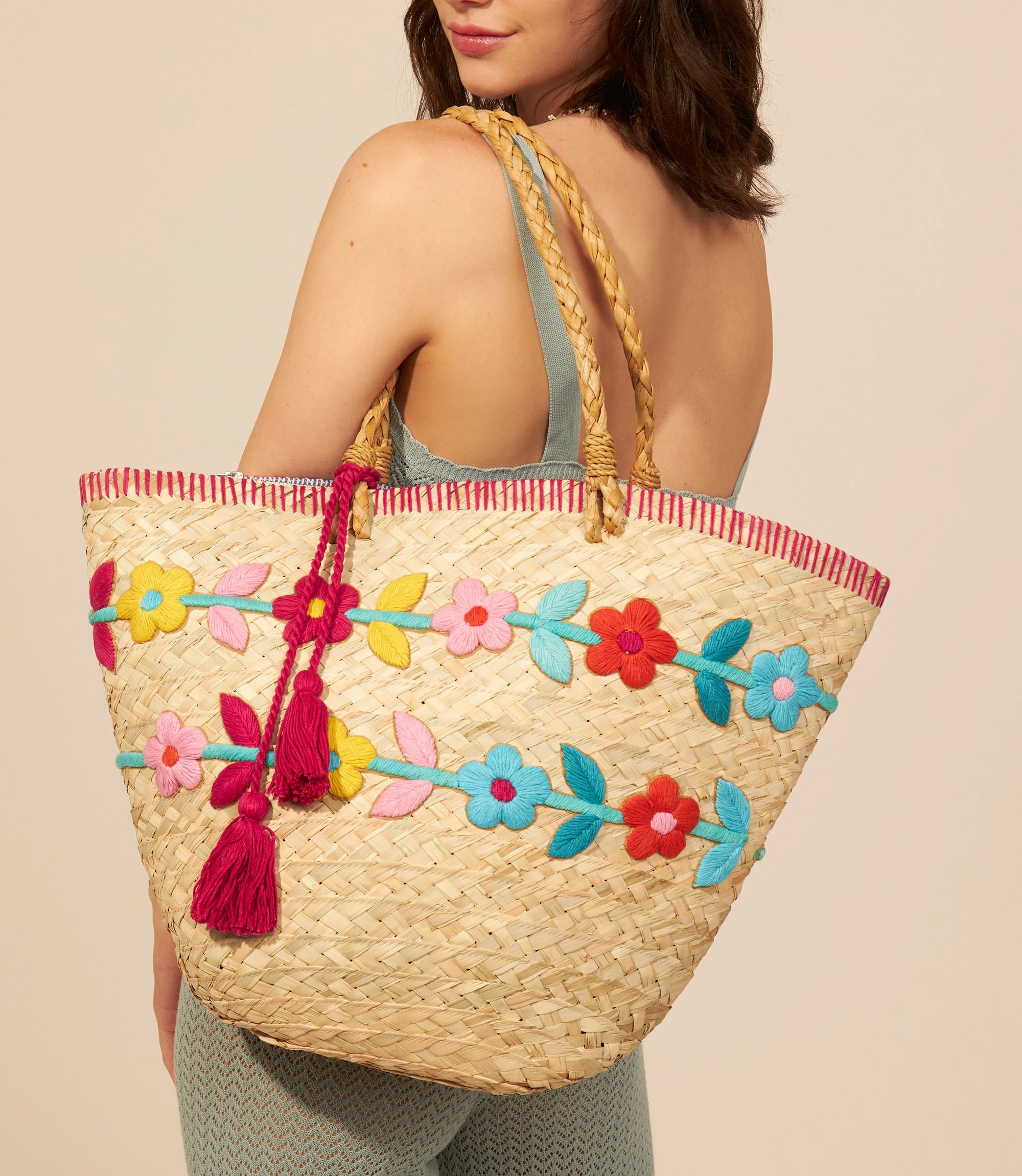Cabas en paille Yolande Antik Batik Vintage